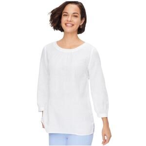 Talbots Petite 100% Linen Button-Back Blouse in White Size XLp
